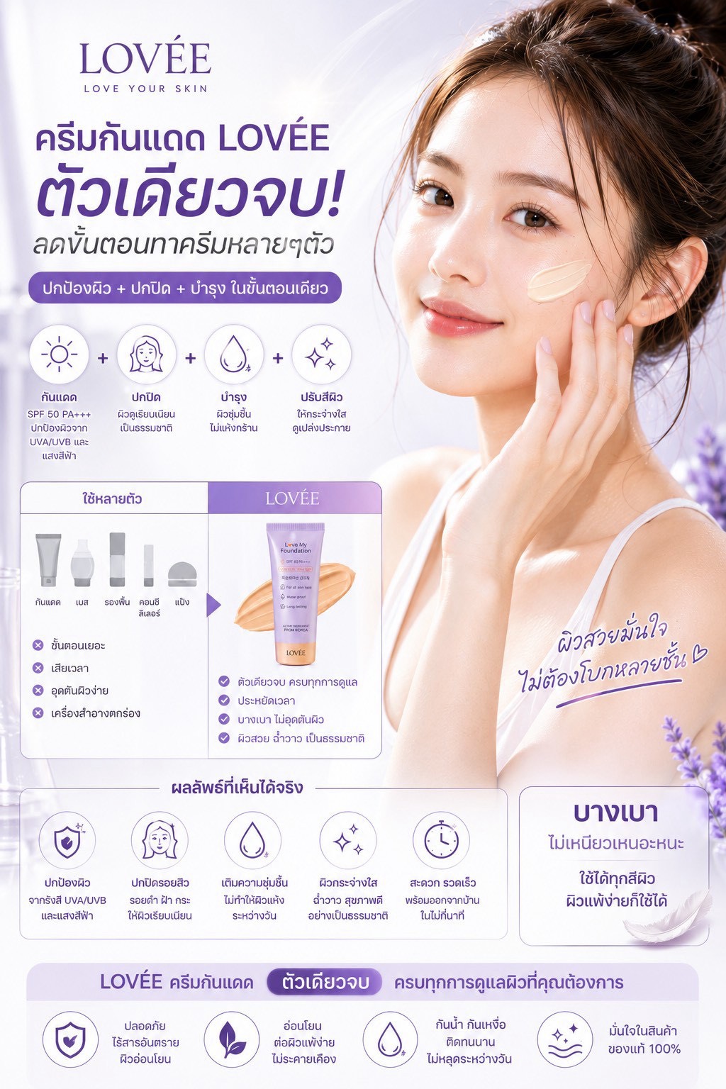 ครีมกันแดด LOVÉE ตัวเดียวจบ ปกป้อง ปกปิด บำรุง